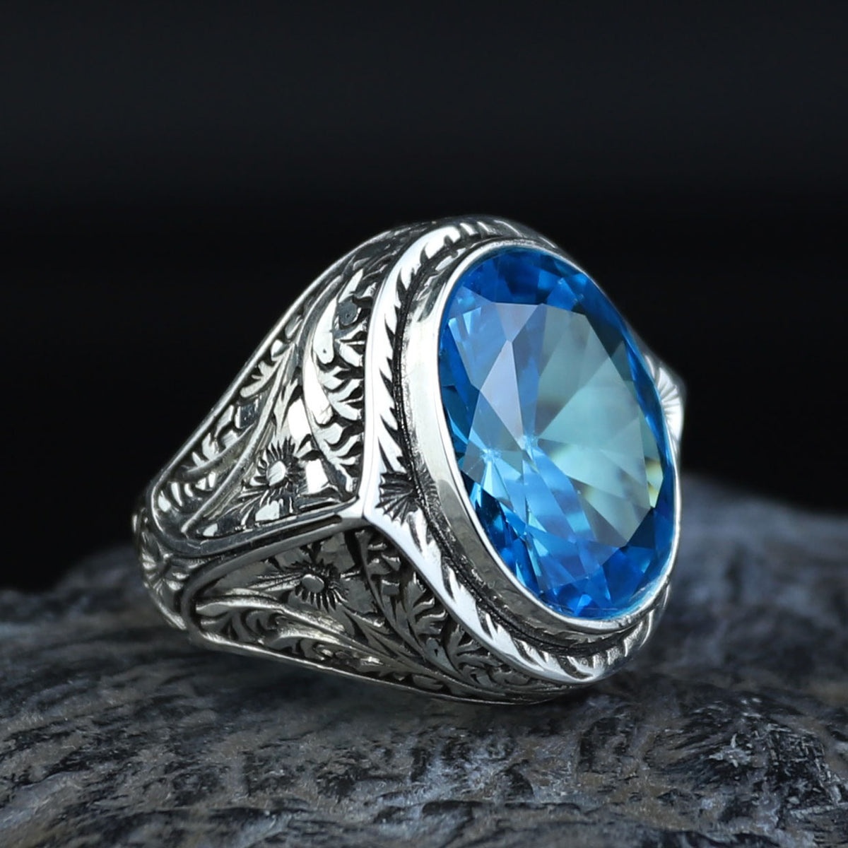 925 Silver Aquamarine Stone Ring, Men Aquamarine Stone Ring, Vintage Men Ring, Turkish Ottoman Men Ring , 925k Sterling Silver Ring