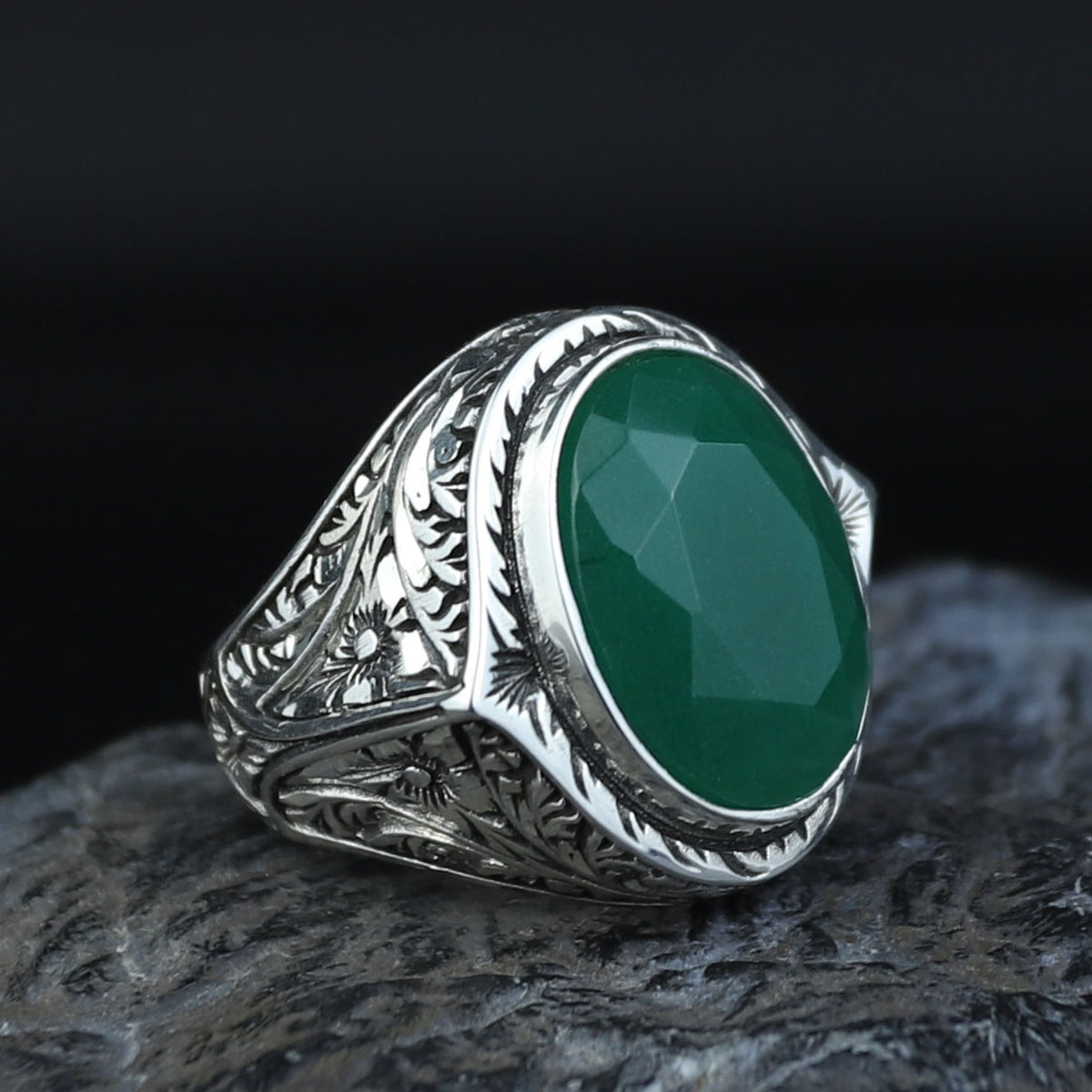 925 Silver Men Emerald Gemstone Ring, Handmade Engraved Men Ring, Green  Stone Men Ring, Father Day Gift, Husband Gift, 925k Silver