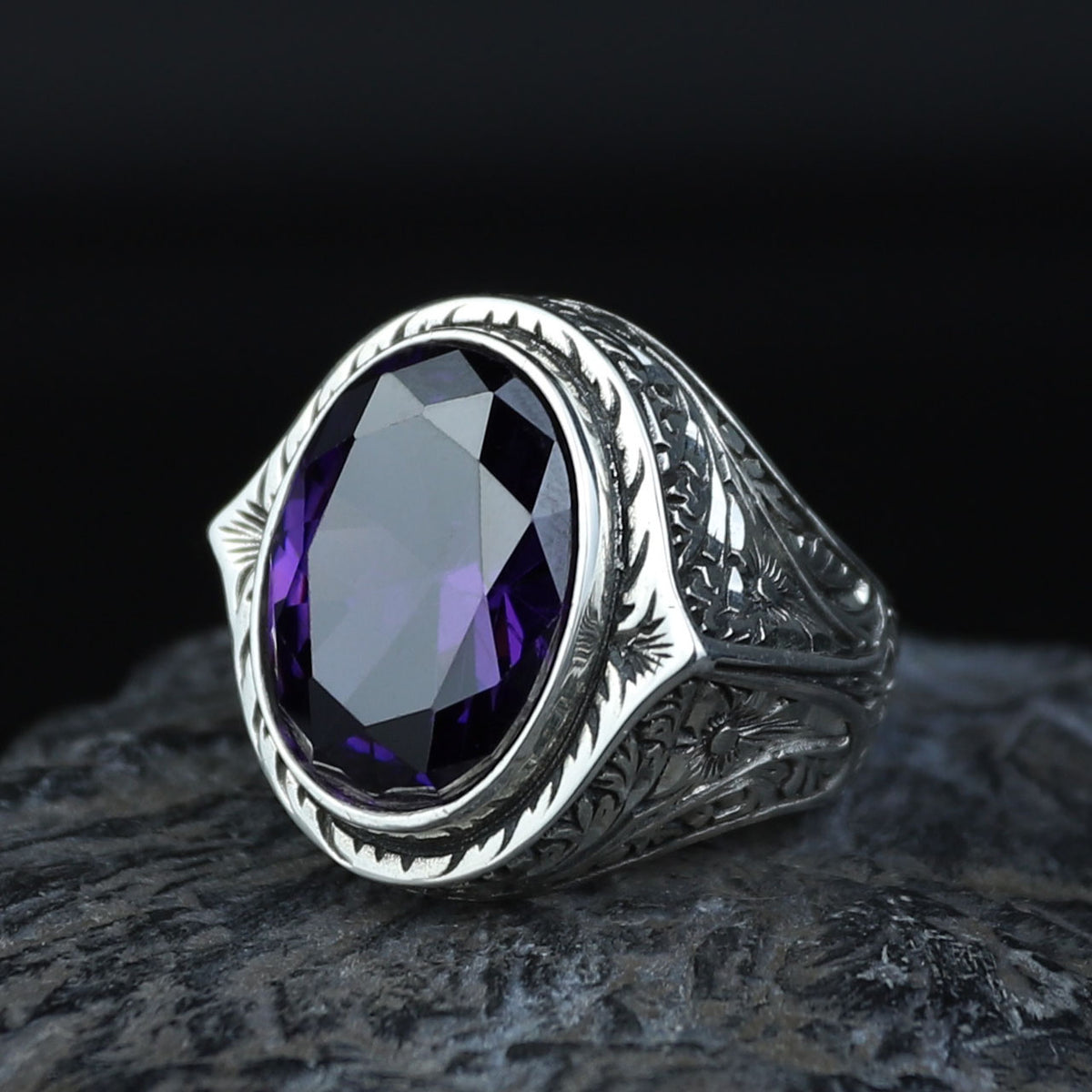 Mens Handmade Silver Amethyst Men's Ring, Purple Stone Turkish Handmade Silver Men Ring, 925k Sterling Silver Ring , Gift For Him