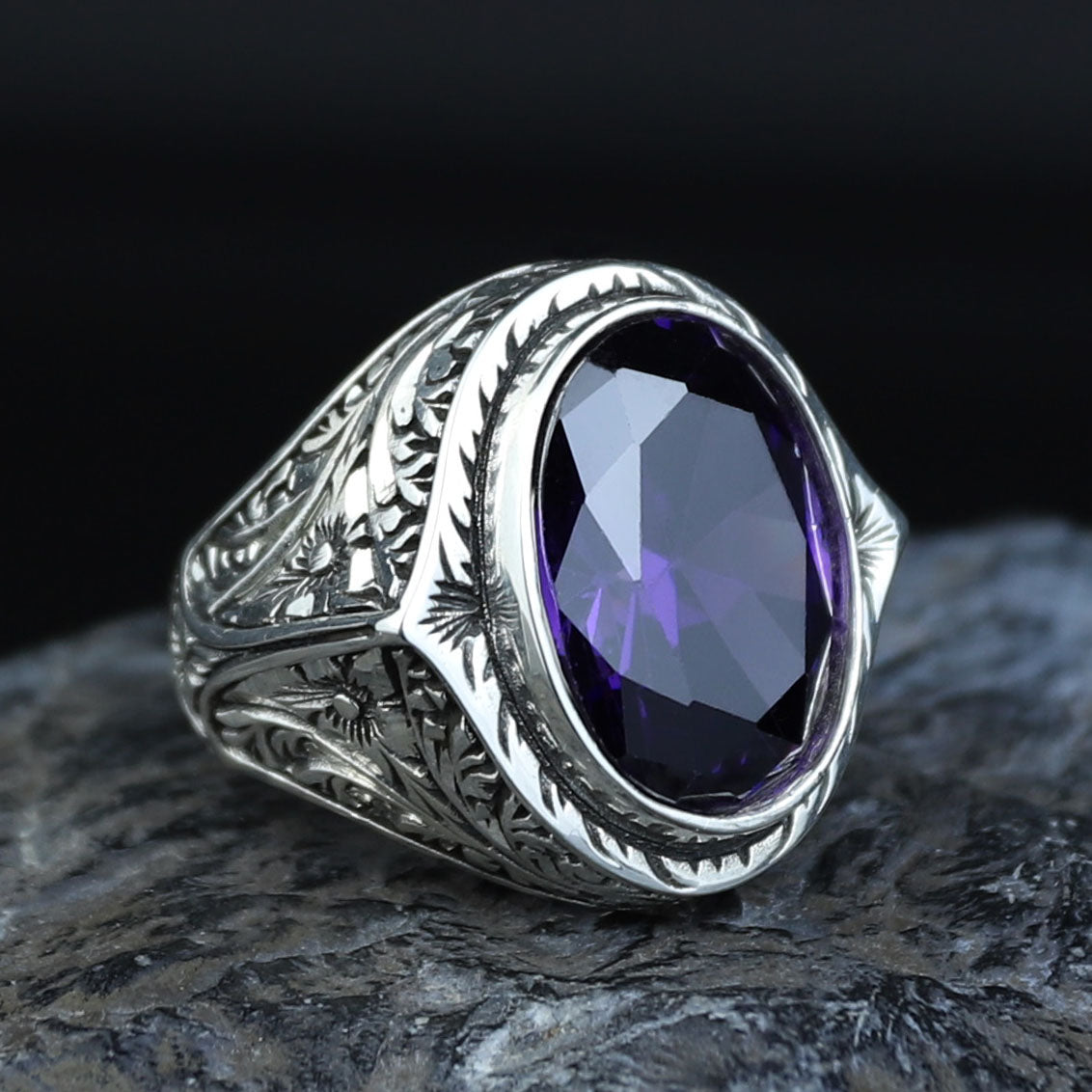 Mens Handmade Silver Amethyst Men's Ring, Purple Stone Turkish Handmade Silver Men Ring, 925k Sterling Silver Ring , Gift For Him