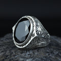 925 Silver Black Stone Silver Ring, Ottoman Style Man Ring, Engraved Zircon Men's Ring, Zircon Stone Ring, 925k Sterling Silver Ring