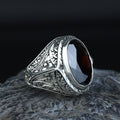 925 Silver Dark Ruby Stone Ring, Vintage Red Gemstone Men Ring, Garnet Gemstone Ring, Mens Turkish Handmade Ring, 925 Sterling Silver