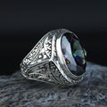 925 Silver Mystic Topaz Silver Ring, Colorless Topaz Stone Ring, Engraved Handmade Ring, Turkish Handmade Silver Ring, Gift For Men