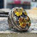 Anillo de plata con citrino grande hecho a mano para hombre