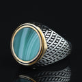 925 Silver Round Green Agate Ring, Silver Handmade Ring, Green Aqeeq Gemstone Ring, Handmade Men Ring, Father Day Gift, Anniversary Gifts