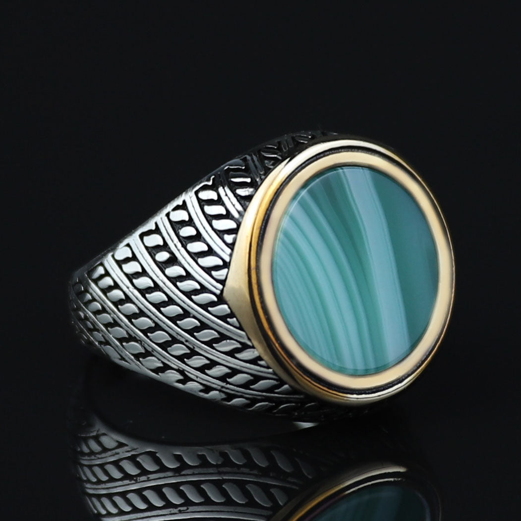 925 Silver Round Green Agate Ring, Silver Handmade Ring, Green Aqeeq Gemstone Ring, Handmade Men Ring, Father Day Gift, Anniversary Gifts