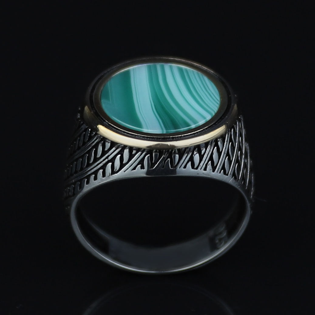 925 Silver Round Green Agate Ring, Silver Handmade Ring, Green Aqeeq Gemstone Ring, Handmade Men Ring, Father Day Gift, Anniversary Gifts