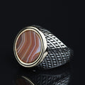 Silver Classic Red Agate Ring , Round Silver Aqeeq Carnelian Gemstone Ring , Father Day Gift, Men Ottoman Style Handmade Ring , 925k Silver