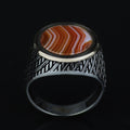 Silver Classic Red Agate Ring , Round Silver Aqeeq Carnelian Gemstone Ring , Father Day Gift, Men Ottoman Style Handmade Ring , 925k Silver