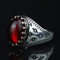 925 Silver Handmade Ruby Stone Ring, Engraved Vintage Ruby Ring, Oval Red Stone Ring, Ottoman Style Handmade Ring