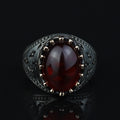 925 Silver Handmade Ruby Stone Ring, Engraved Vintage Ruby Ring, Oval Red Stone Ring, Ottoman Style Handmade Ring