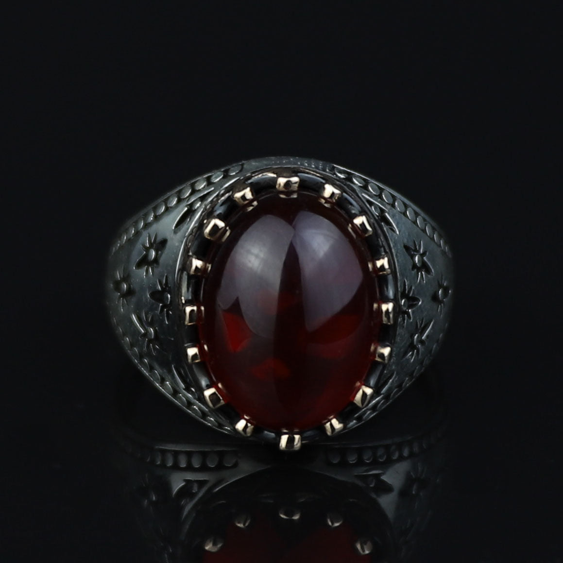 925 Silver Handmade Ruby Stone Ring, Engraved Vintage Ruby Ring, Oval Red Stone Ring, Ottoman Style Handmade Ring