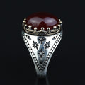 925 Silver Handmade Ruby Stone Ring, Engraved Vintage Ruby Ring, Oval Red Stone Ring, Ottoman Style Handmade Ring