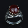 925 Silver Handmade Ruby Stone Ring, Engraved Vintage Ruby Ring, Oval Red Stone Ring, Ottoman Style Handmade Ring