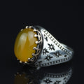 Men Handmade Yellow Agate Ring, 925 Silver Aqeeq Gemstone Ring , Genuine Yellow Agate Men Vintage Ring, Father Day Gift, 925k Silver