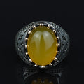 Men Handmade Yellow Agate Ring, 925 Silver Aqeeq Gemstone Ring , Genuine Yellow Agate Men Vintage Ring, Father Day Gift, 925k Silver