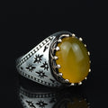 Men Handmade Yellow Agate Ring, 925 Silver Aqeeq Gemstone Ring , Genuine Yellow Agate Men Vintage Ring, Father Day Gift, 925k Silver