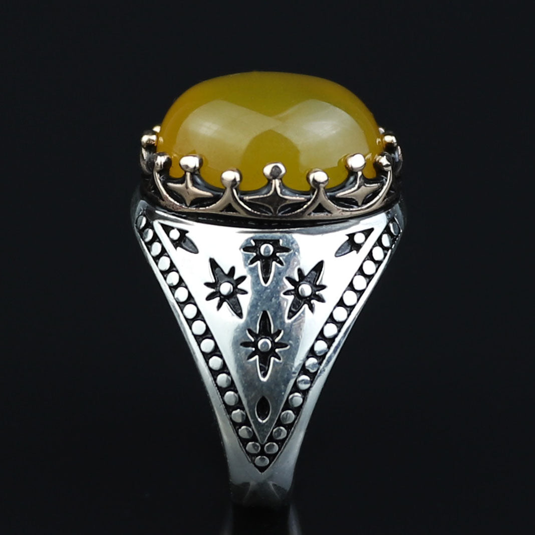 Men Handmade Yellow Agate Ring, 925 Silver Aqeeq Gemstone Ring , Genuine Yellow Agate Men Vintage Ring, Father Day Gift, 925k Silver