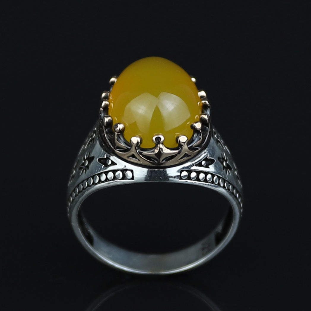 Men Handmade Yellow Agate Ring, 925 Silver Aqeeq Gemstone Ring , Genuine Yellow Agate Men Vintage Ring, Father Day Gift, 925k Silver