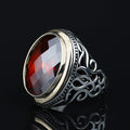 Silver Silver Ruby Stone Ring, Oval Garnet Gemstone Men Ring, Ottoman Style Ring, Mens Turkish Handmade Ring, 925 Sterling Silver, Men Gift