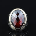 Silver Silver Ruby Stone Ring, Oval Garnet Gemstone Men Ring, Ottoman Style Ring, Mens Turkish Handmade Ring, 925 Sterling Silver, Men Gift