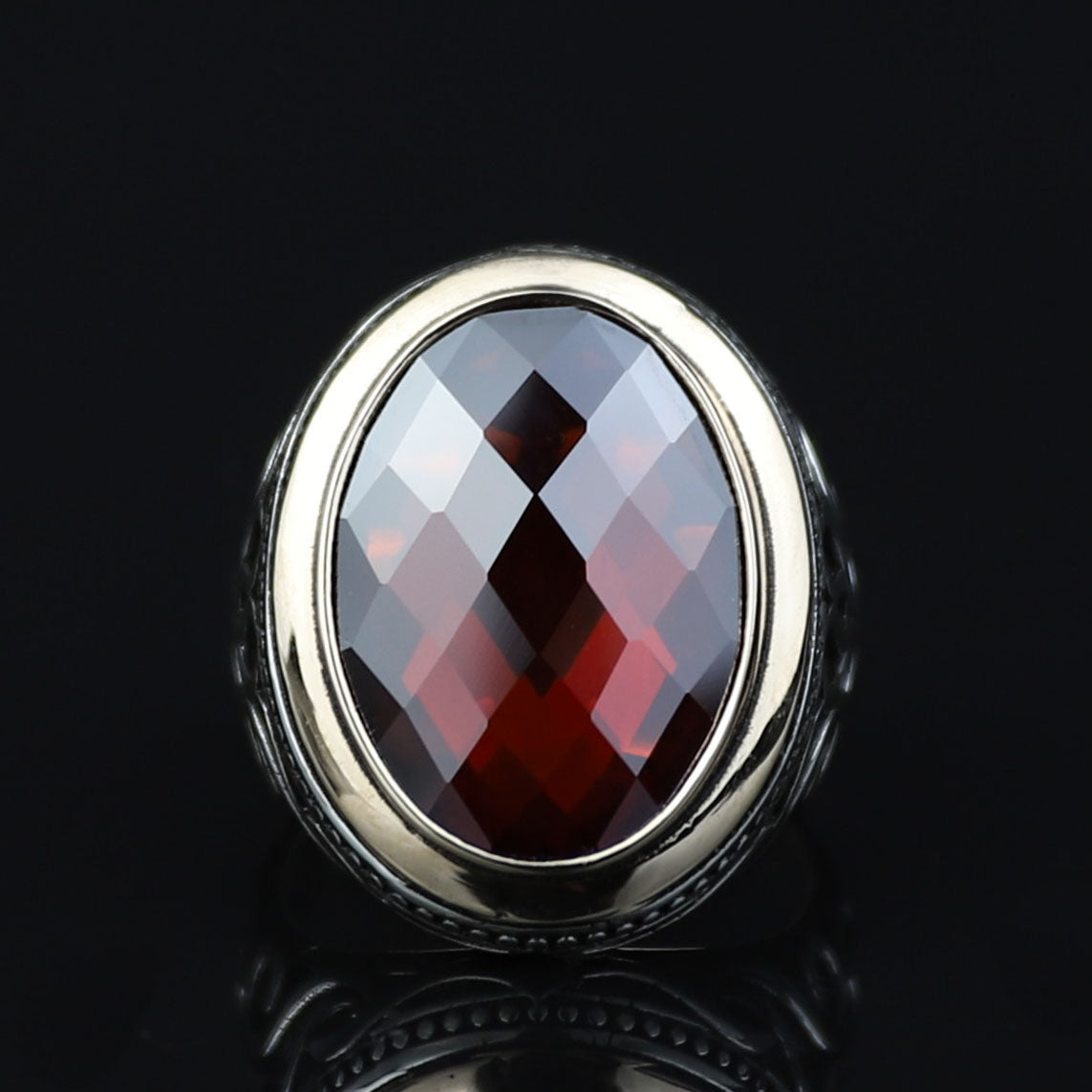 Silver Silver Ruby Stone Ring, Oval Garnet Gemstone Men Ring, Ottoman Style Ring, Mens Turkish Handmade Ring, 925 Sterling Silver, Men Gift