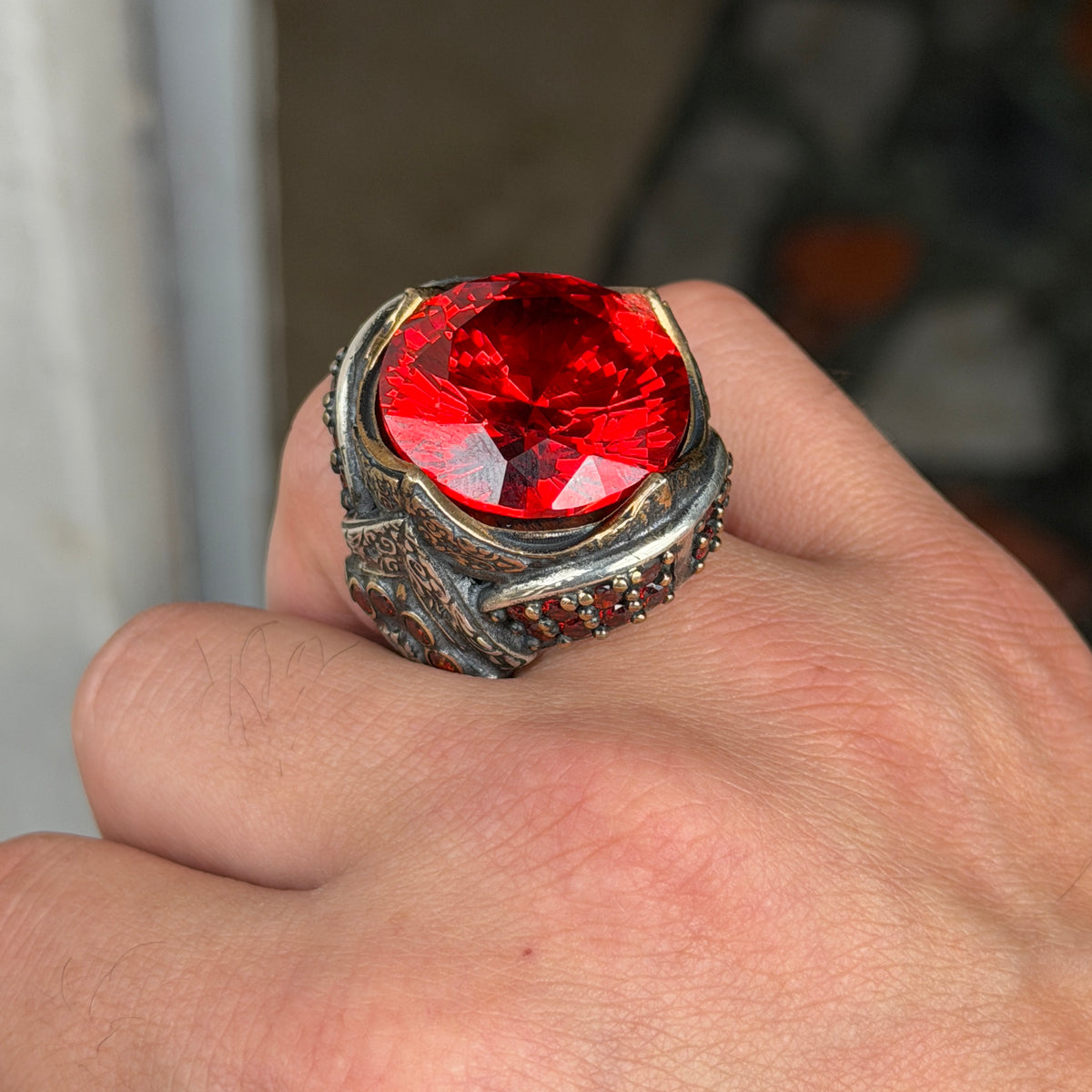 925 Sterling Silver Ruby Ring for Men – Vintage Ottoman Style
