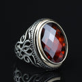 Silver Silver Ruby Stone Ring, Oval Garnet Gemstone Men Ring, Ottoman Style Ring, Mens Turkish Handmade Ring, 925 Sterling Silver, Men Gift