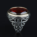 Silver Silver Ruby Stone Ring, Oval Garnet Gemstone Men Ring, Ottoman Style Ring, Mens Turkish Handmade Ring, 925 Sterling Silver, Men Gift