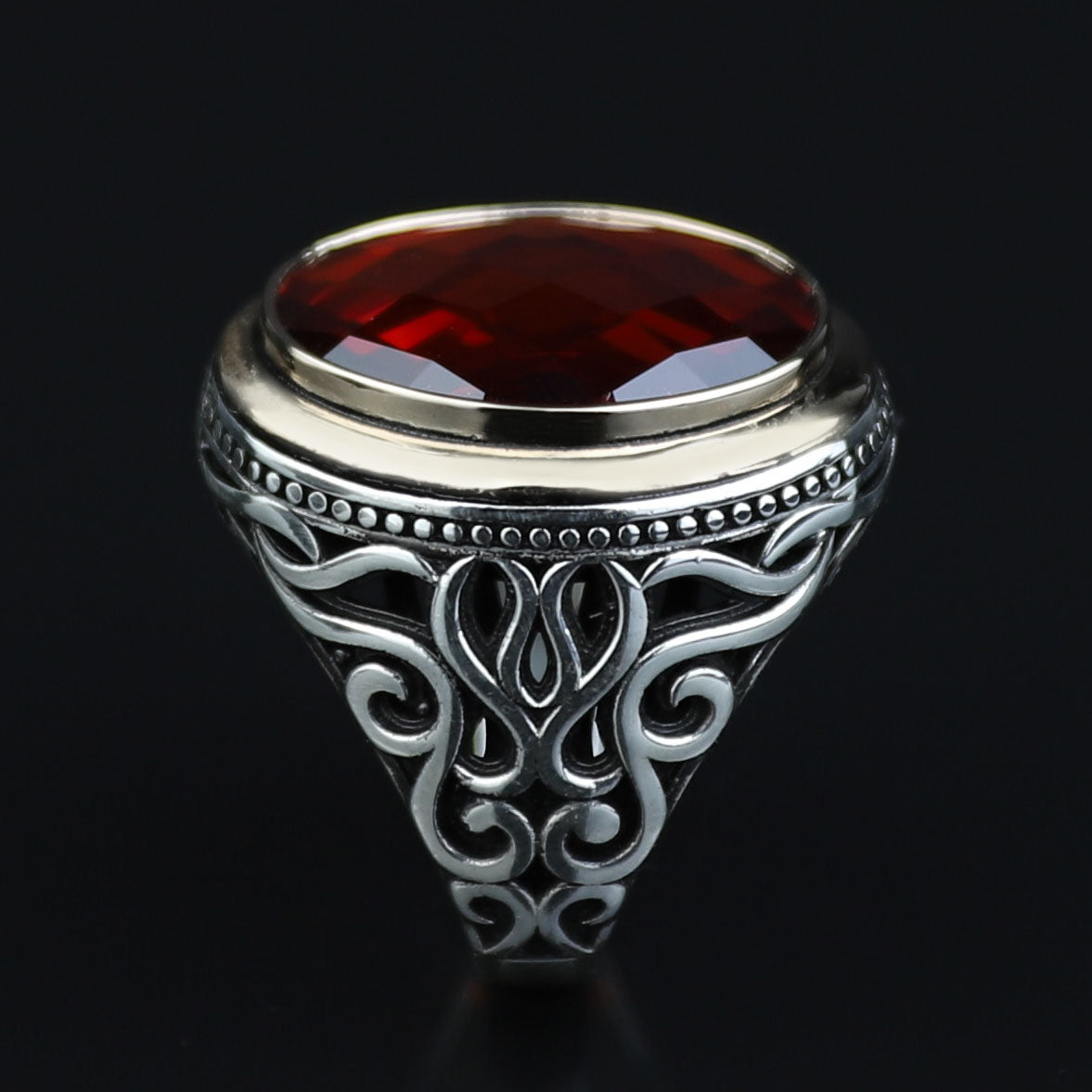Silver Silver Ruby Stone Ring, Oval Garnet Gemstone Men Ring, Ottoman Style Ring, Mens Turkish Handmade Ring, 925 Sterling Silver, Men Gift