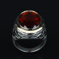 Silver Silver Ruby Stone Ring, Oval Garnet Gemstone Men Ring, Ottoman Style Ring, Mens Turkish Handmade Ring, 925 Sterling Silver, Men Gift