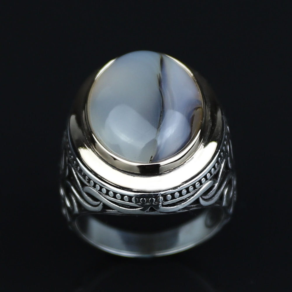 925 Silver Yemen Agate Stone Ring, Natural Agate Gemstone Ring, Rurkish Handmade Silver Ring, 925k Sterling Silver Ring, Gift For Him