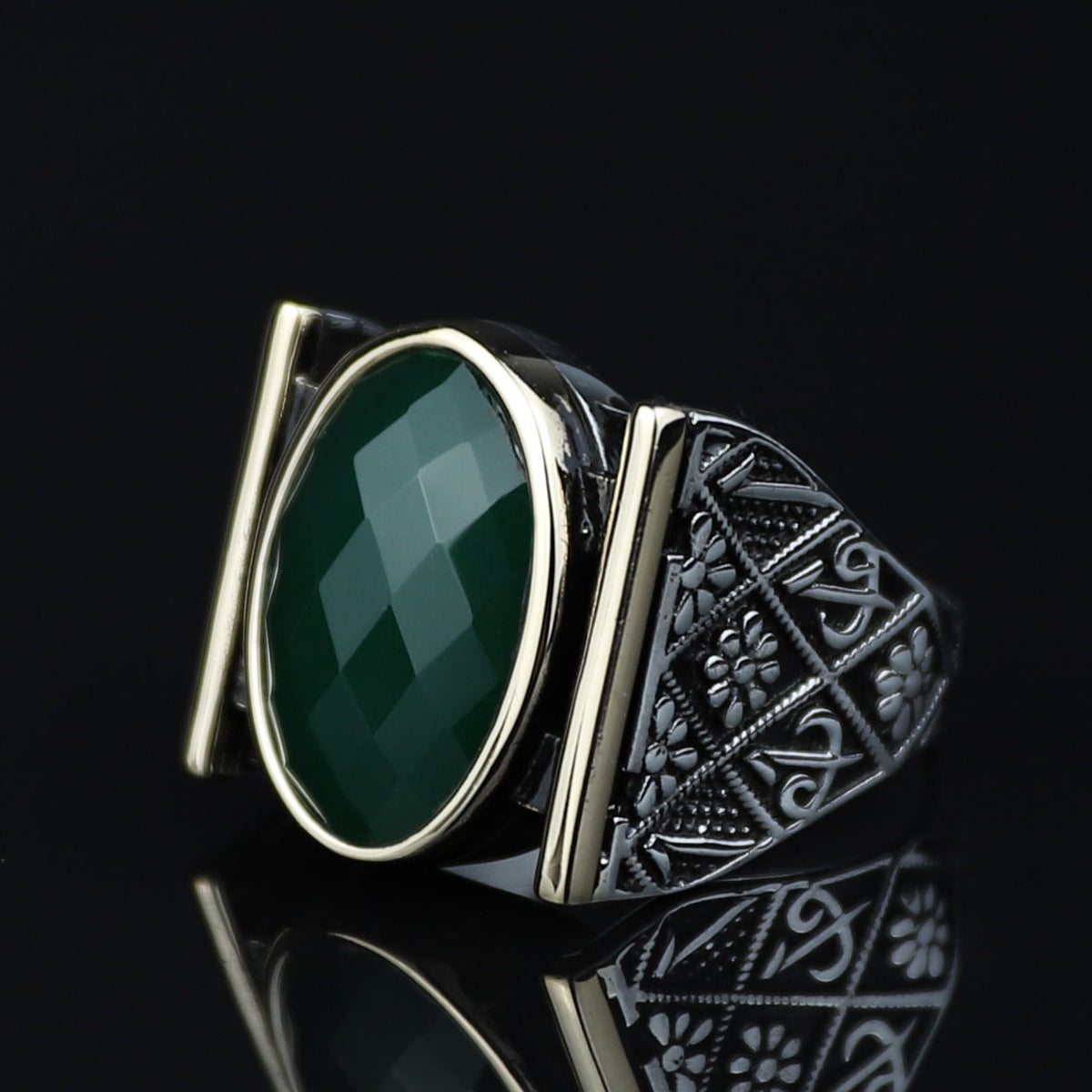 Emerald Gemstone Islamic Silver Men Rings , Handmade Muslim Men Ring, Green Zircon Men Ring, Father Day Gift, Husband Gift, 925k Silver