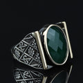 Emerald Gemstone Islamic Silver Men Rings , Handmade Muslim Men Ring, Green Zircon Men Ring, Father Day Gift, Husband Gift, 925k Silver