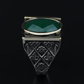 Emerald Gemstone Islamic Silver Men Rings , Handmade Muslim Men Ring, Green Zircon Men Ring, Father Day Gift, Husband Gift, 925k Silver