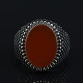 Sterling Silver Men Oval Red Agate Ring , Classic Aqeeq Carnelian Men Ring , Father Day Gift, Gift For Men , For Husband, 925k Silver