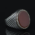 Sterling Silver Men Oval Red Agate Ring , Classic Aqeeq Carnelian Men Ring , Father Day Gift, Gift For Men , For Husband, 925k Silver