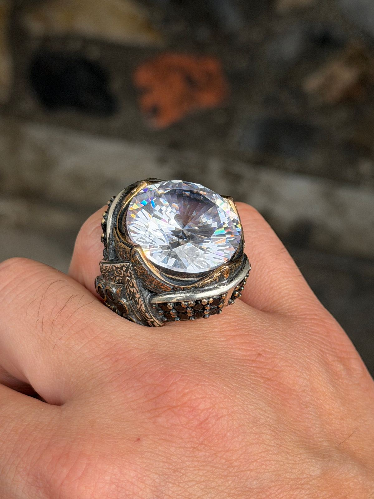 925 Sterling Silver Diamond Ring for Men – Vintage Ottoman King Style