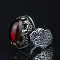 Silver Vintage Oval Ruby Stone Ring, Handmade Men Silver Ring, Raw Ruby Stone Ring, Minimal Silver Ring , Ottoman Style Ring