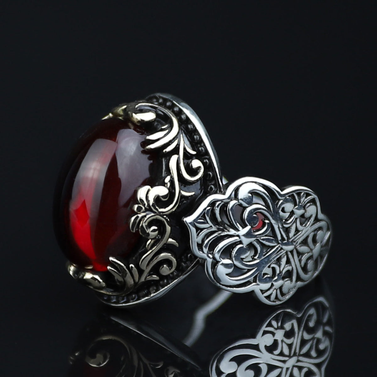 Silver Vintage Oval Ruby Stone Ring, Handmade Men Silver Ring, Raw Ruby Stone Ring, Minimal Silver Ring , Ottoman Style Ring