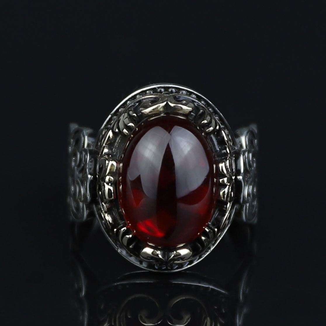 Silver Vintage Oval Ruby Stone Ring, Handmade Men Silver Ring, Raw Ruby Stone Ring, Minimal Silver Ring , Ottoman Style Ring