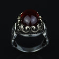 Silver Vintage Oval Ruby Stone Ring, Handmade Men Silver Ring, Raw Ruby Stone Ring, Minimal Silver Ring , Ottoman Style Ring