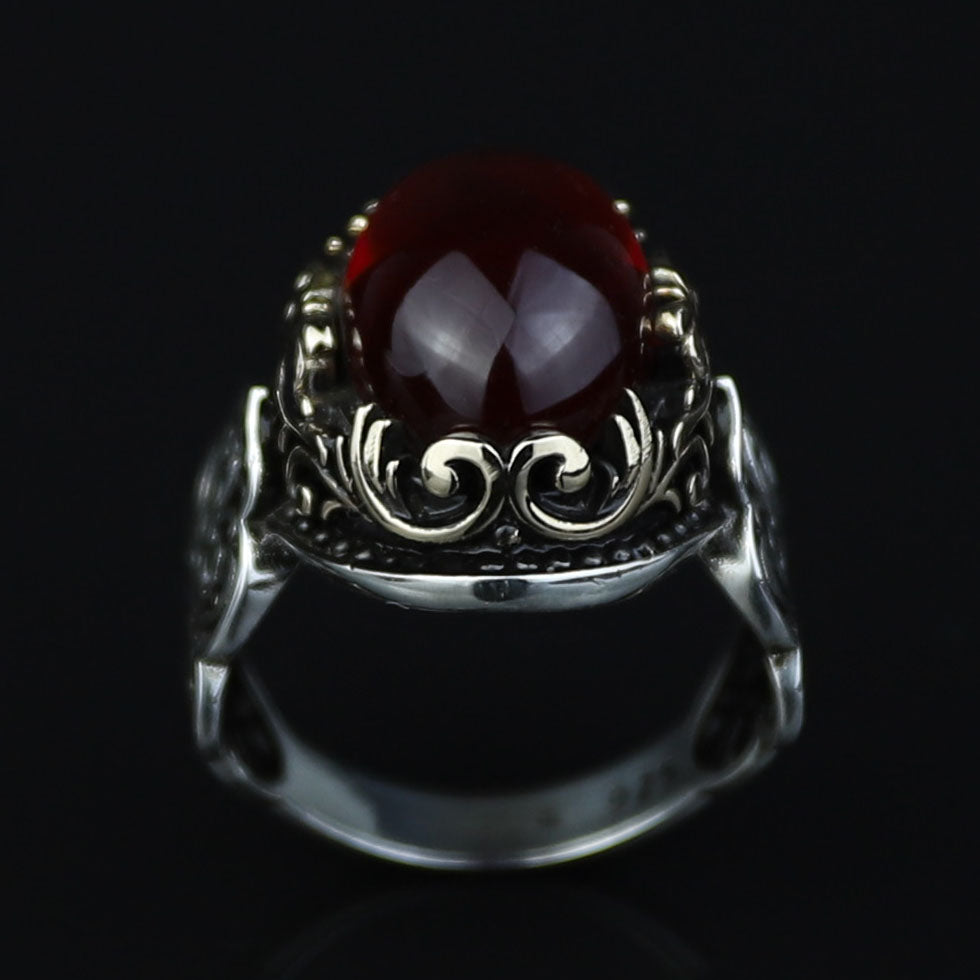 Silver Vintage Oval Ruby Stone Ring, Handmade Men Silver Ring, Raw Ruby Stone Ring, Minimal Silver Ring , Ottoman Style Ring