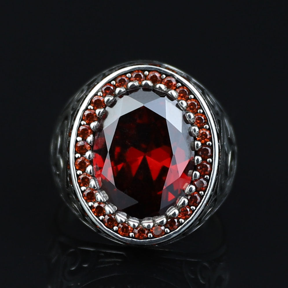 925 Silver Minimal Ruby Stone Ring, Oval Red Gemstone Men Ring, Garnet Gemstone Ring, Mens Turkish Handmade Ring, Men Handmade Gift Ring