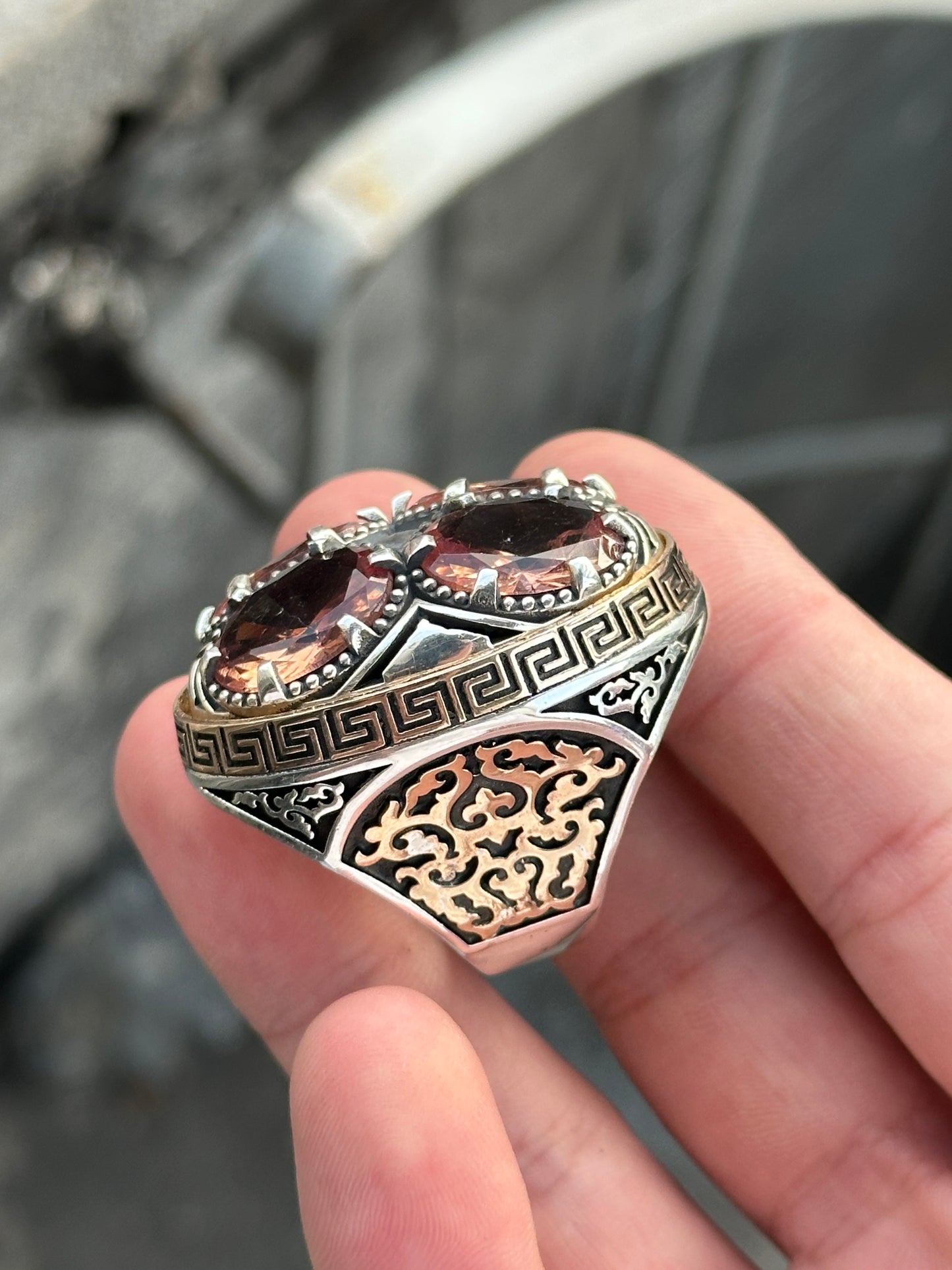 Men Silver Large Ottoman Style Natural Zultanite Gemstone Ring