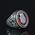 925 Silver Minimal Ruby Stone Ring, Oval Red Gemstone Men Ring, Garnet Gemstone Ring, Mens Turkish Handmade Ring, Men Handmade Gift Ring