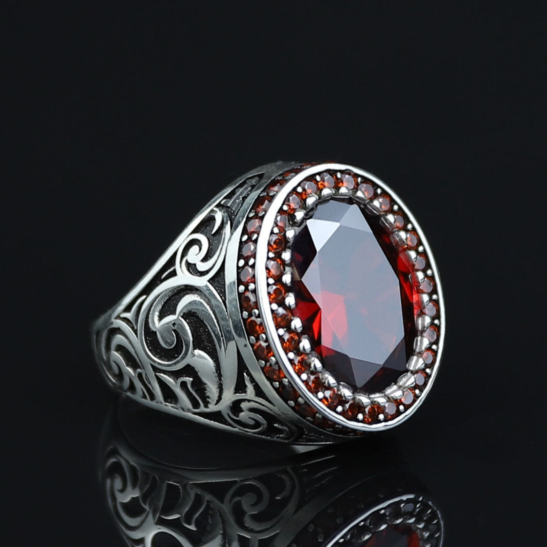 925 Silver Minimal Ruby Stone Ring, Oval Red Gemstone Men Ring, Garnet Gemstone Ring, Mens Turkish Handmade Ring, Men Handmade Gift Ring
