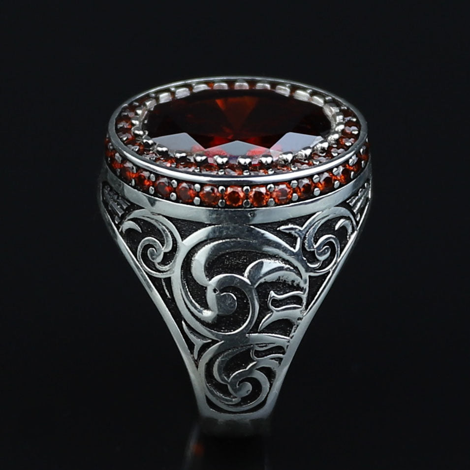 925 Silver Minimal Ruby Stone Ring, Oval Red Gemstone Men Ring, Garnet Gemstone Ring, Mens Turkish Handmade Ring, Men Handmade Gift Ring