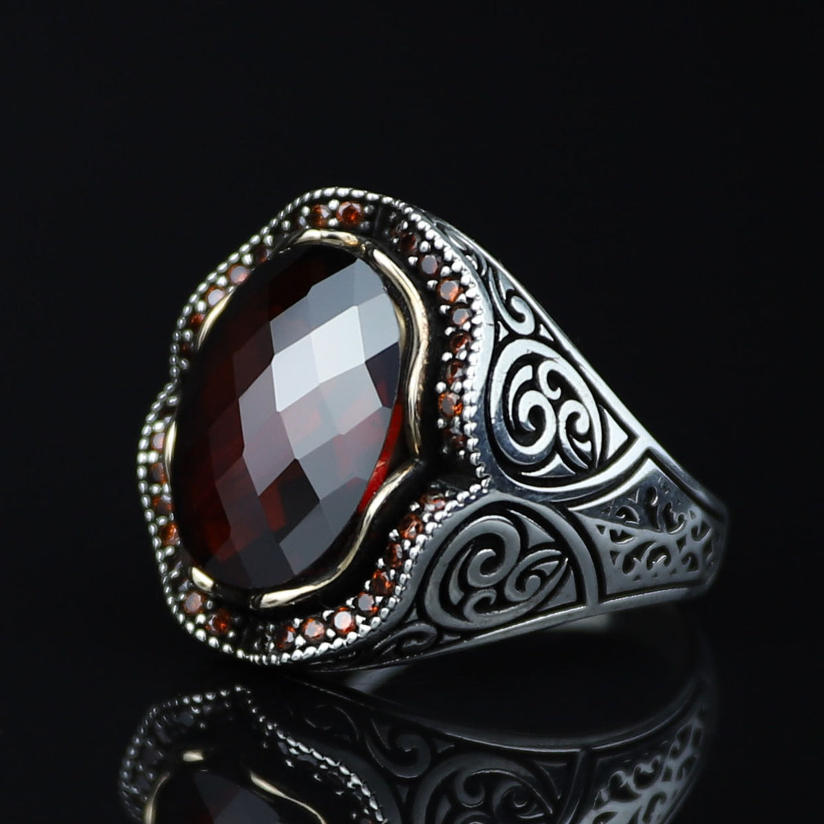 Men 925 Minimal Ruby Stone Ring, Oval Red Gemstone Men Ring, Garnet Gemstone Ring, Mens Turkish Handmade Ring, Sterling Silver, Men Gift