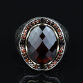 Men 925 Minimal Ruby Stone Ring, Oval Red Gemstone Men Ring, Garnet Gemstone Ring, Mens Turkish Handmade Ring, Sterling Silver, Men Gift